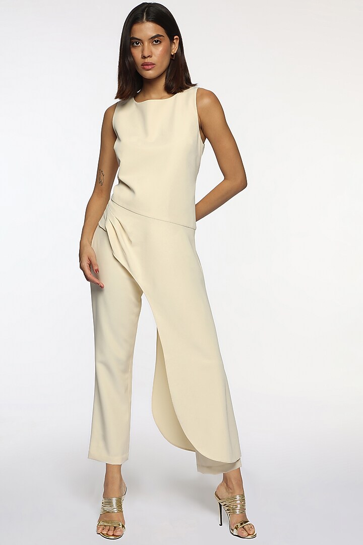 Coconut Milk White Banana Crepe Top by Sonal Singh at Pernia's Pop Up Shop