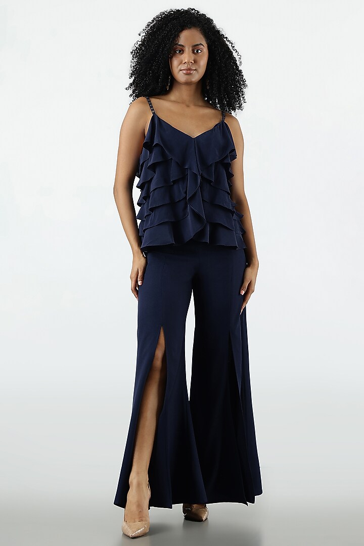 Blue Silk Crepe Layered Top by Sonal Singh at Pernia's Pop Up Shop