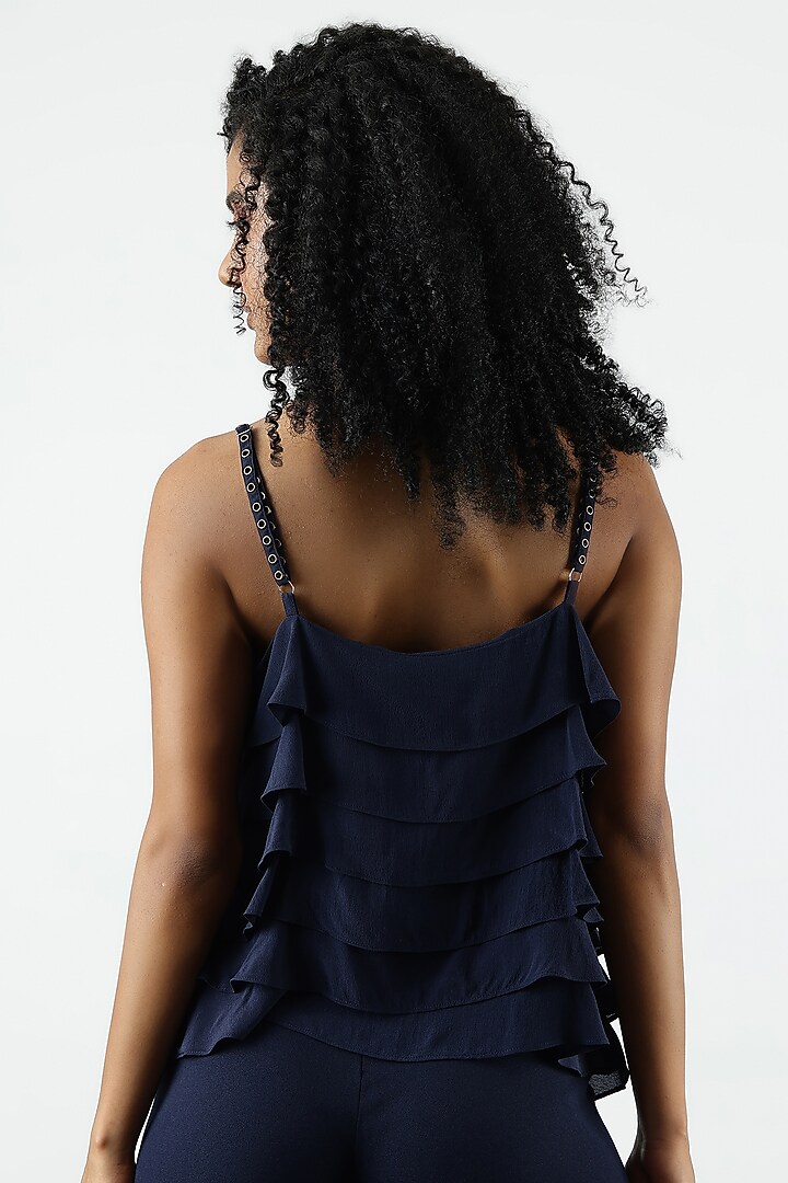 Blue Silk Crepe Layered Top by Sonal Singh at Pernia's Pop Up Shop