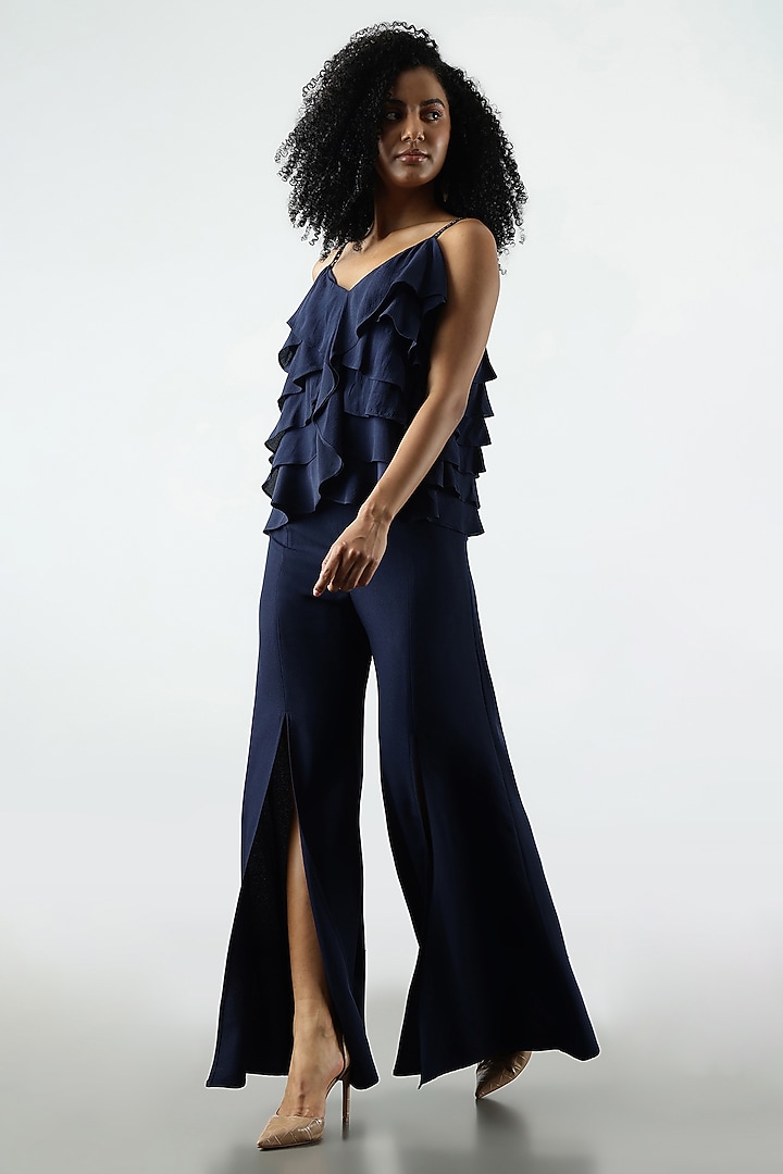 Blue Silk Crepe Layered Top by Sonal Singh at Pernia's Pop Up Shop