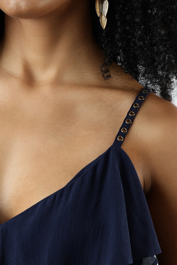 Blue Silk Crepe Layered Top by Sonal Singh at Pernia's Pop Up Shop