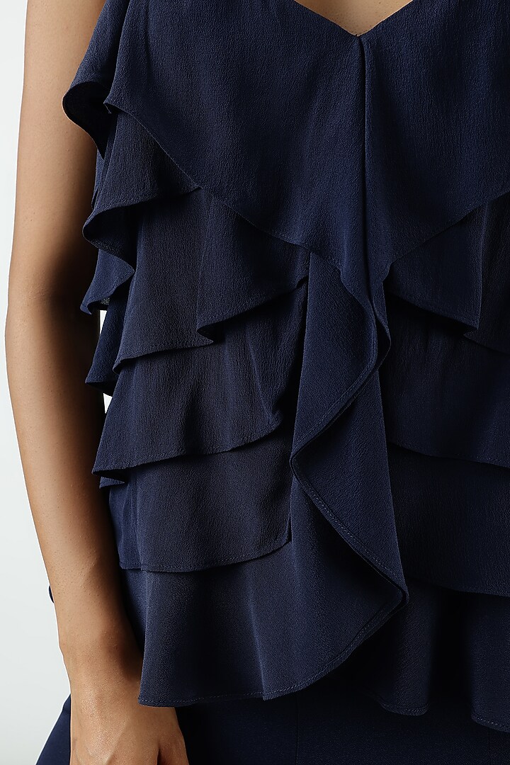 Blue Silk Crepe Layered Top by Sonal Singh at Pernia's Pop Up Shop