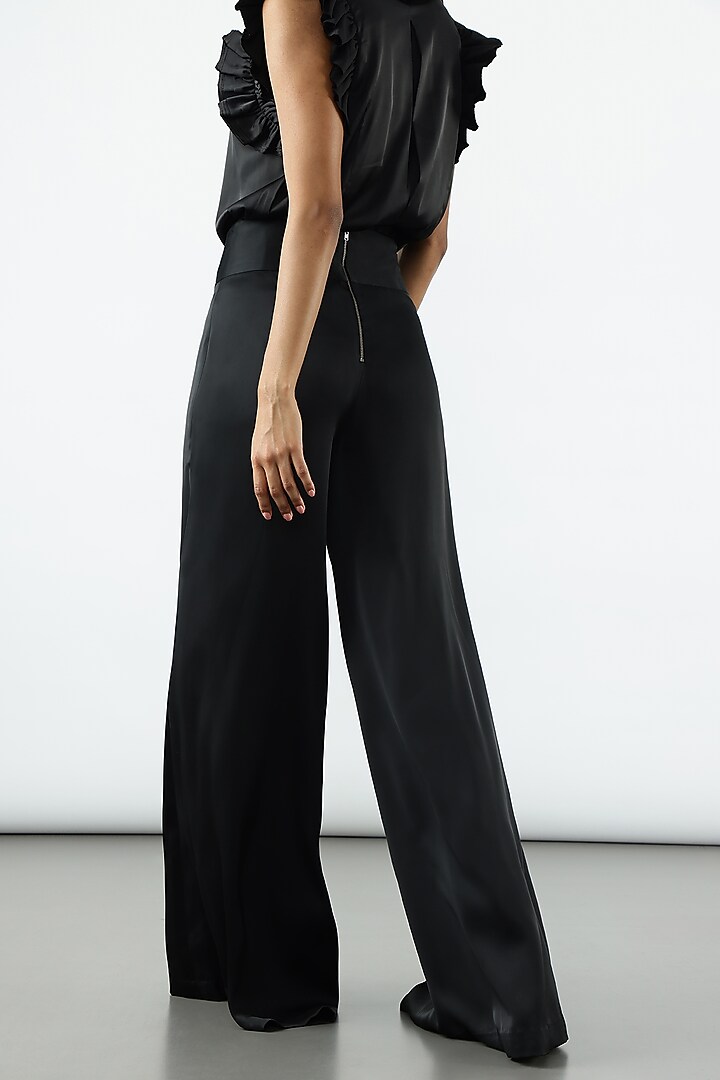 Black Double Satin Flared Pant by Sonal Singh at Pernia's Pop Up Shop