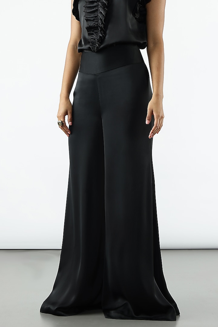 Black Double Satin Flared Pant by Sonal Singh at Pernia's Pop Up Shop