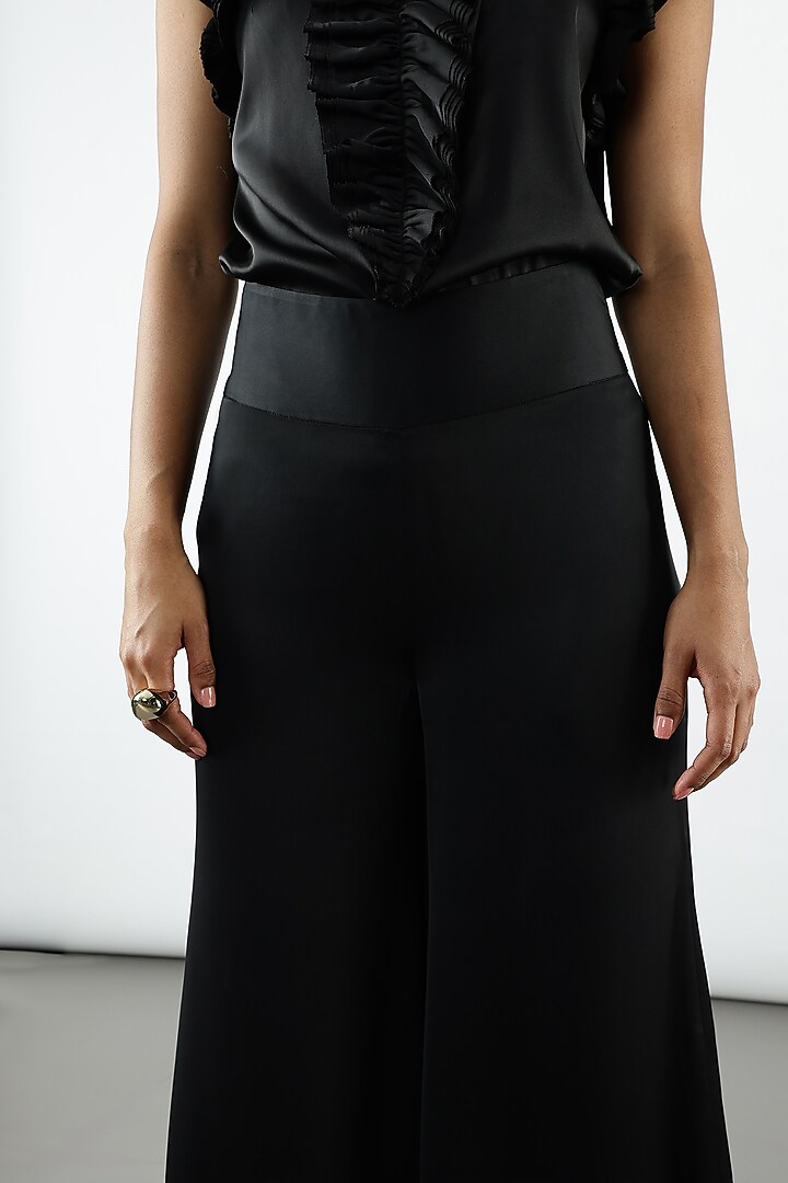Black Double Satin Flared Pant by Sonal Singh at Pernia's Pop Up Shop