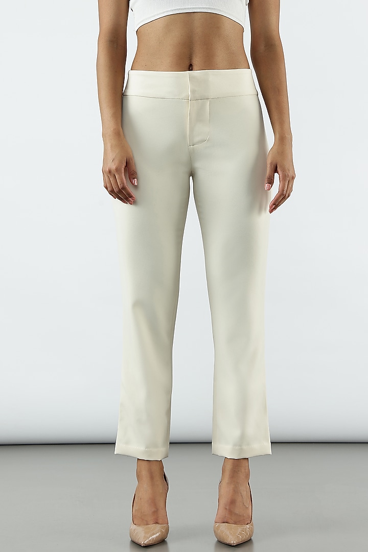 Coconut Milk White Banana Crepe Ankle-Length Pant by Sonal Singh at Pernia's Pop Up Shop
