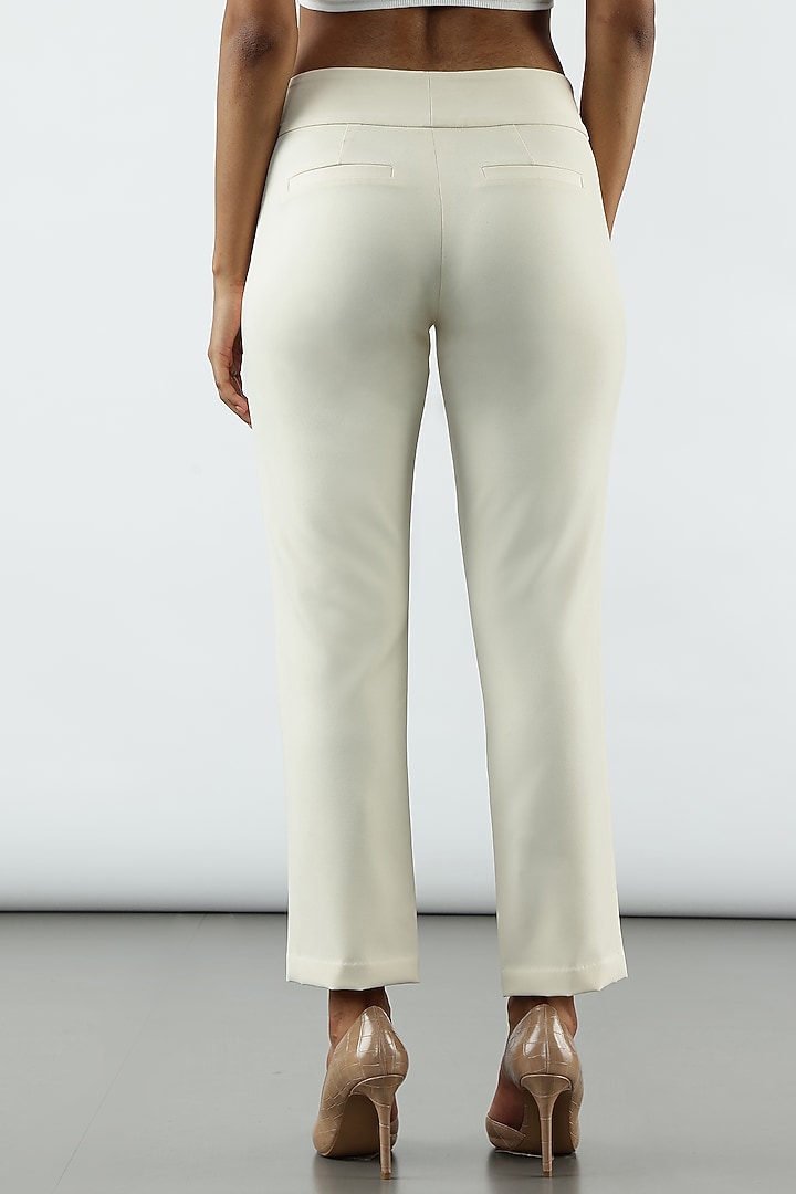 Coconut Milk White Banana Crepe Ankle-Length Pant by Sonal Singh at Pernia's Pop Up Shop