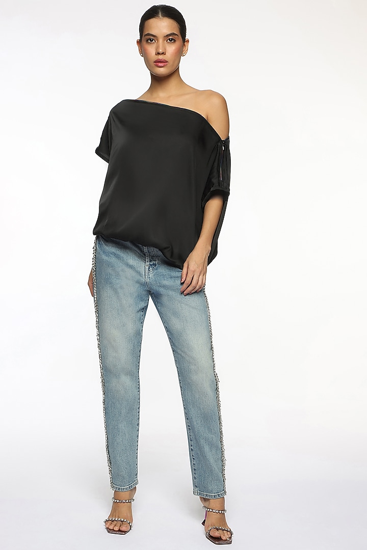 Black Satin Top by Sonal Singh at Pernia's Pop Up Shop