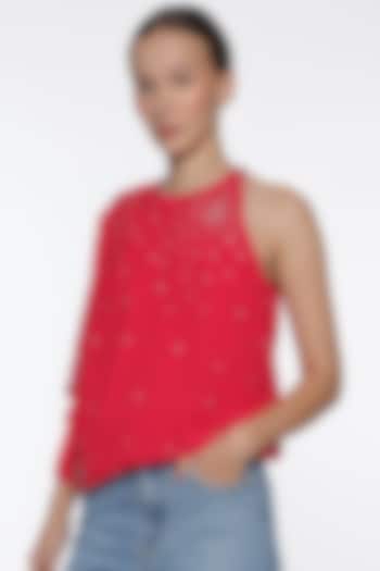 Pink Georgette Crystal Embellished Top by Sonal Singh at Pernia's Pop Up Shop