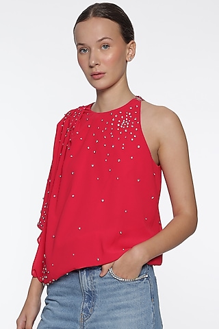 Pink Georgette Crystal Embellished Top by Sonal Singh