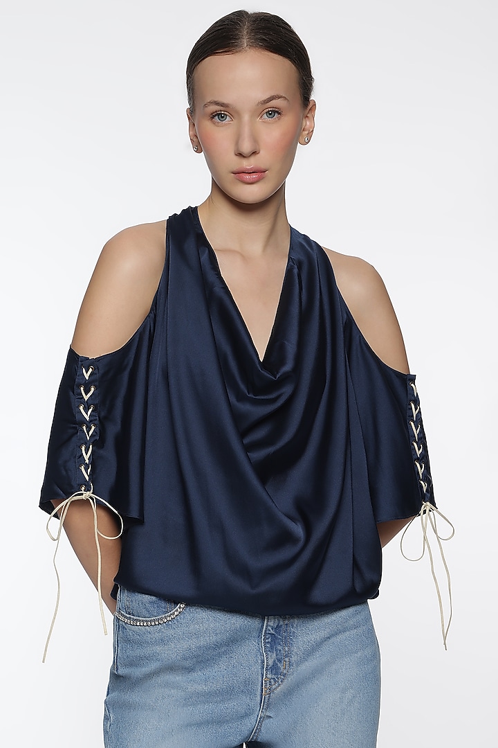 Blue Satin Top by Sonal Singh at Pernia's Pop Up Shop