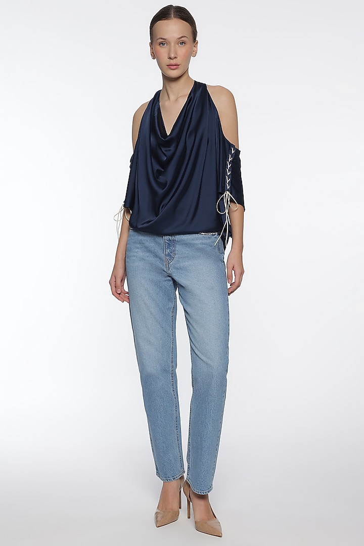 Blue Satin Top by Sonal Singh at Pernia's Pop Up Shop