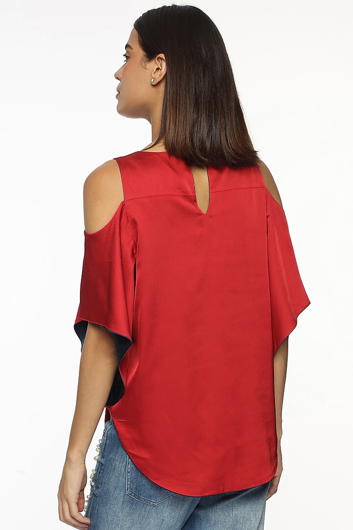 Red & Ping Blue Satin Reversible Top by Sonal Singh at Pernia's Pop Up Shop