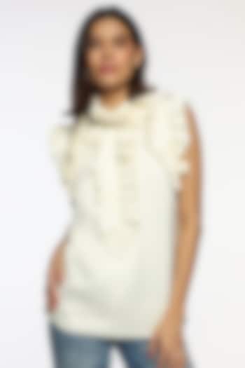 Cappuccino Foam White Satin Frilled Top by Sonal Singh at Pernia's Pop Up Shop