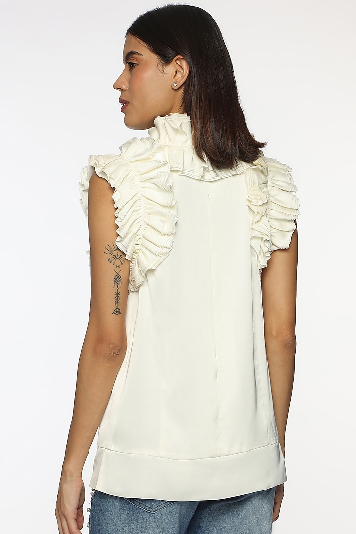 Cappuccino Foam White Satin Frilled Top by Sonal Singh at Pernia's Pop Up Shop