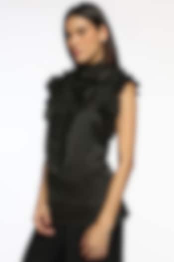 Black Satin Ruffled Top by Sonal Singh at Pernia's Pop Up Shop