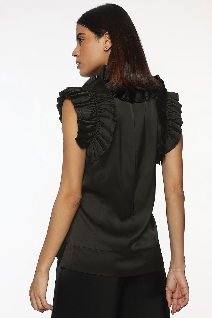 Black Satin Ruffled Top by Sonal Singh at Pernia's Pop Up Shop