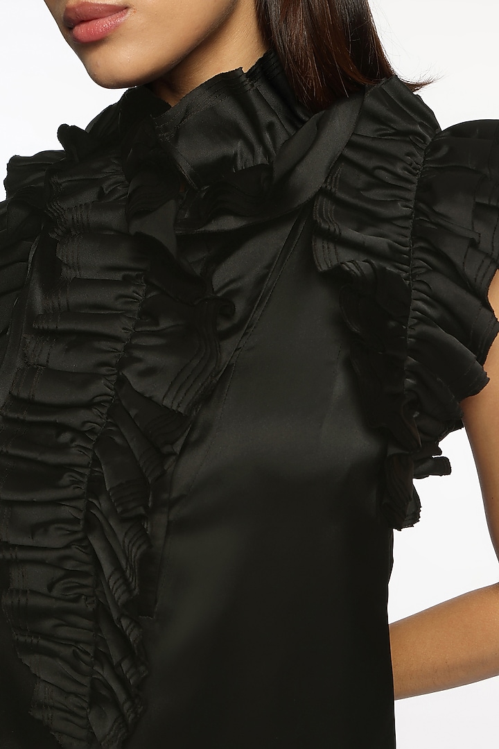 Black Satin Ruffled Top by Sonal Singh at Pernia's Pop Up Shop