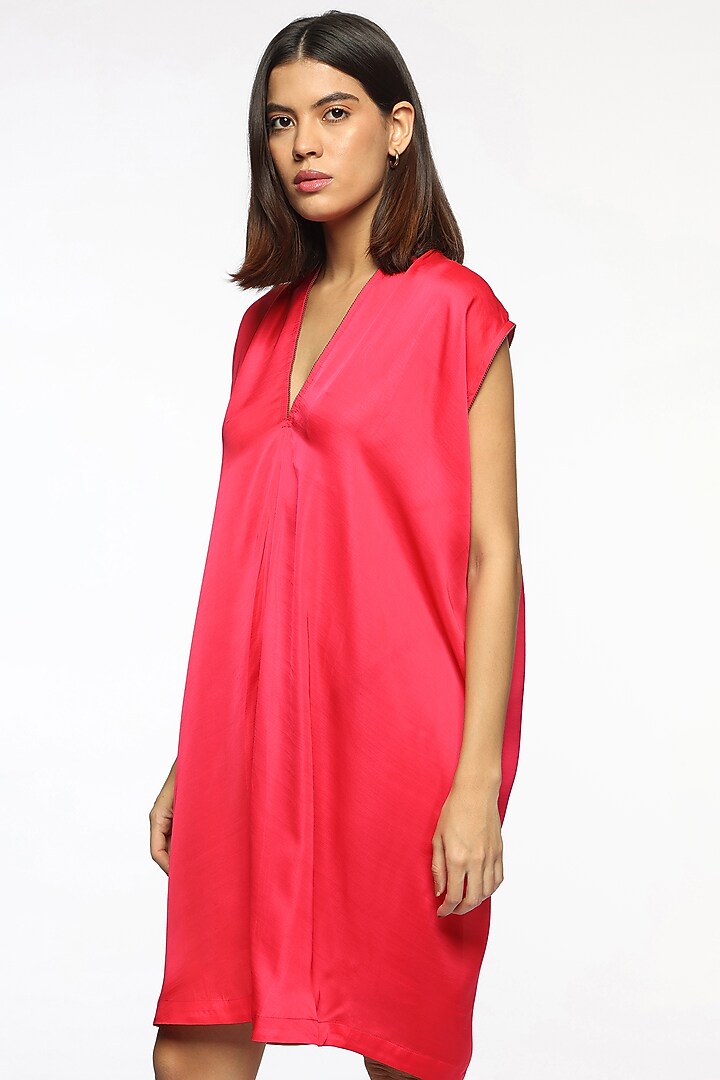 Pink Satin Box Pleated Summer Dress by Sonal Singh at Pernia's Pop Up Shop
