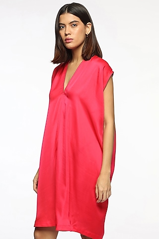 Pink Satin Box Pleated Dress by Sonal Singh