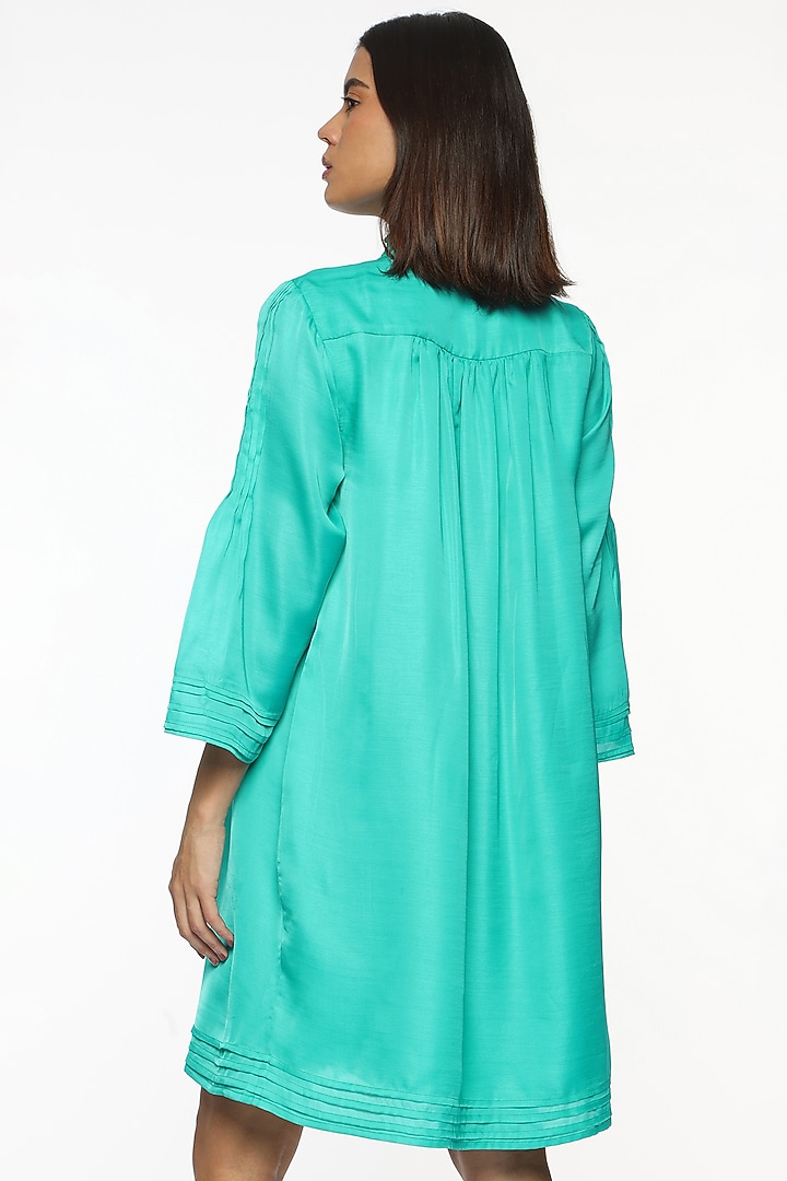 Atlantis Blue Satin Pintucks Summer Dress by Sonal Singh at Pernia's Pop Up Shop
