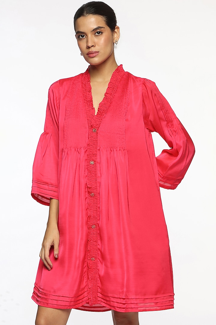 Pink Satin Pintucks Summer Dress by Sonal Singh at Pernia's Pop Up Shop