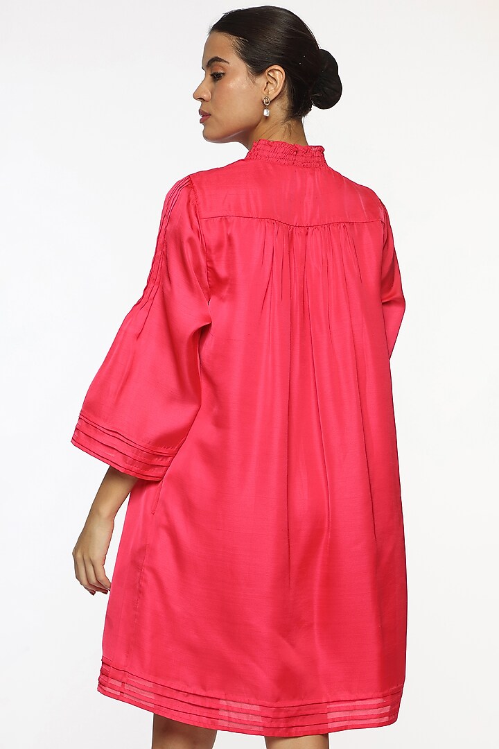 Pink Satin Pintucks Summer Dress by Sonal Singh at Pernia's Pop Up Shop