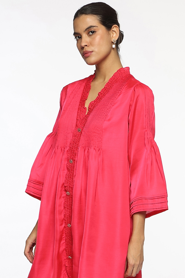 Pink Satin Pintucks Summer Dress by Sonal Singh at Pernia's Pop Up Shop