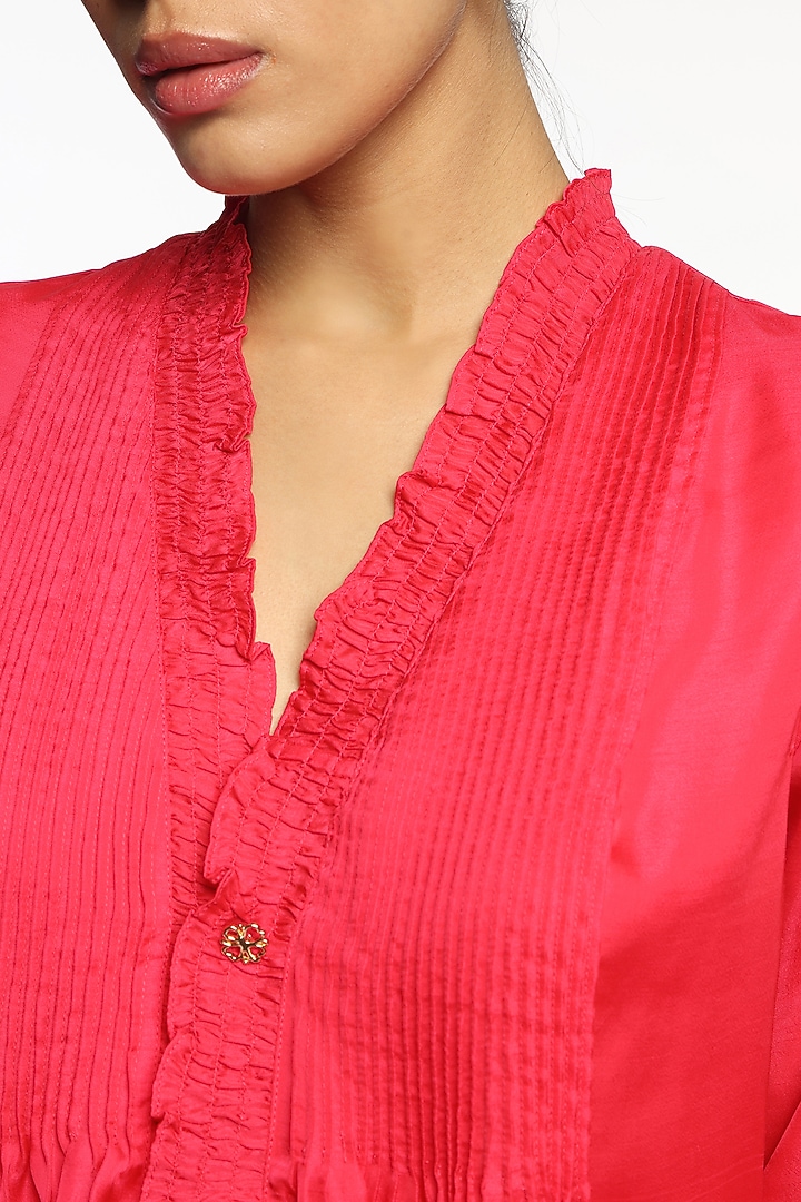 Pink Satin Pintucks Summer Dress by Sonal Singh at Pernia's Pop Up Shop