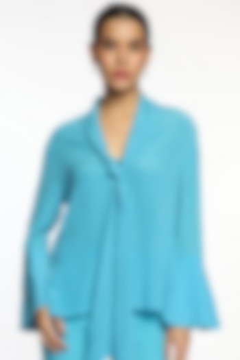 Blue Silk Crepe Blouse by Sonal Singh at Pernia's Pop Up Shop