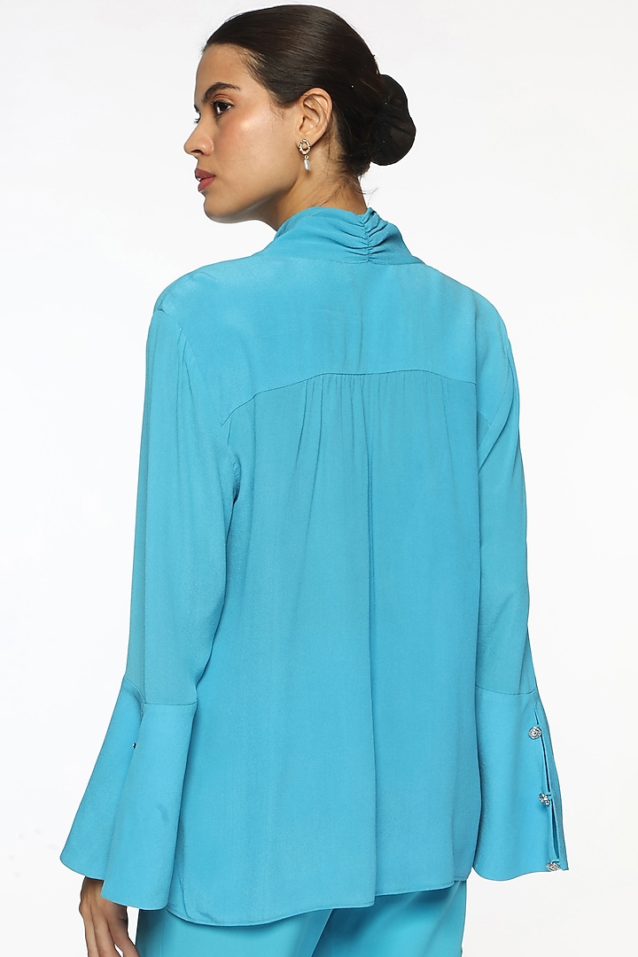 Blue Silk Crepe Blouse by Sonal Singh at Pernia's Pop Up Shop