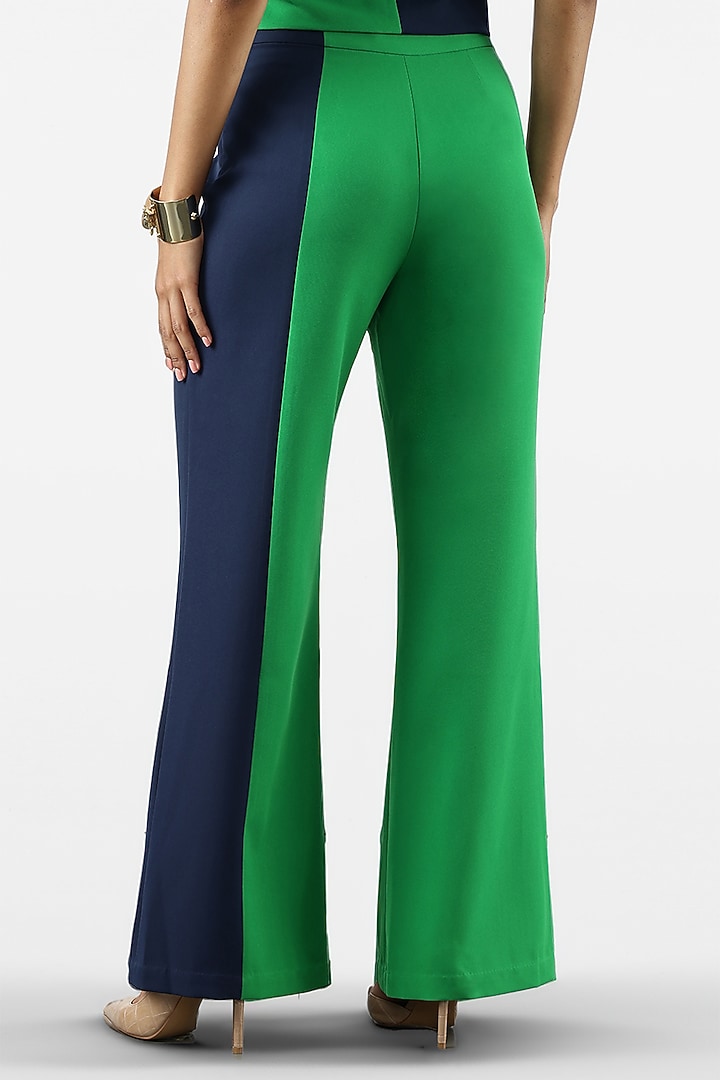 Blue & Everglades Banana Crepe Color Blocked Wide-Legged Pants by Sonal Singh at Pernia's Pop Up Shop