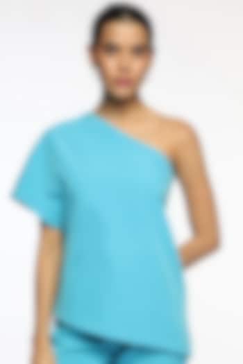 Blue Banana Crepe One-Shoulder Blouse by Sonal Singh at Pernia's Pop Up Shop