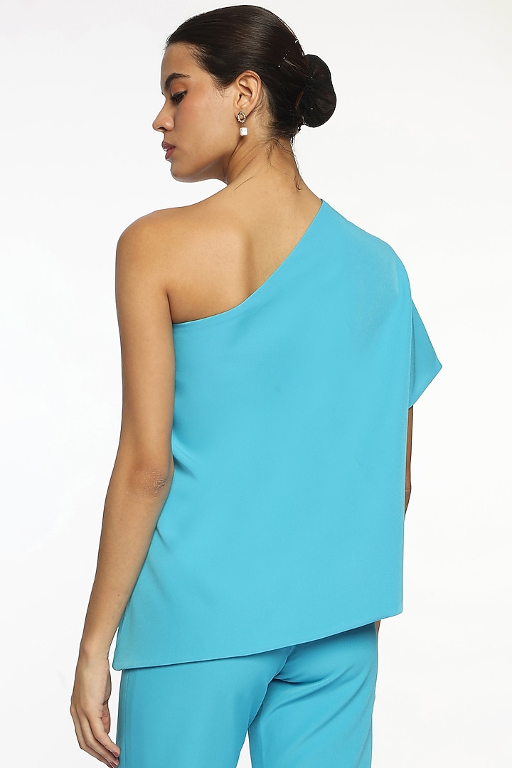 Blue Banana Crepe One-Shoulder Blouse by Sonal Singh at Pernia's Pop Up Shop
