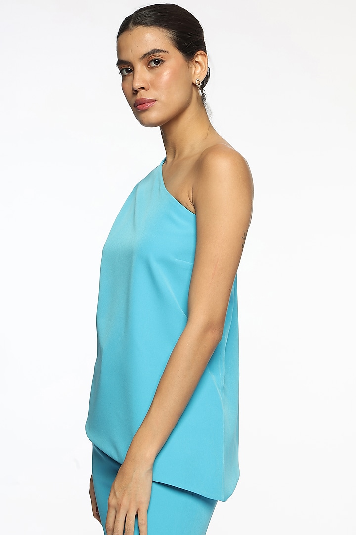 Blue Banana Crepe One-Shoulder Blouse by Sonal Singh at Pernia's Pop Up Shop