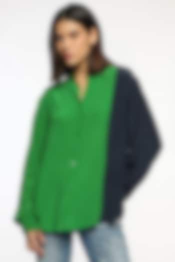 Everglades & Blue Silk Crepe Color Blocked Shirt by Sonal Singh at Pernia's Pop Up Shop