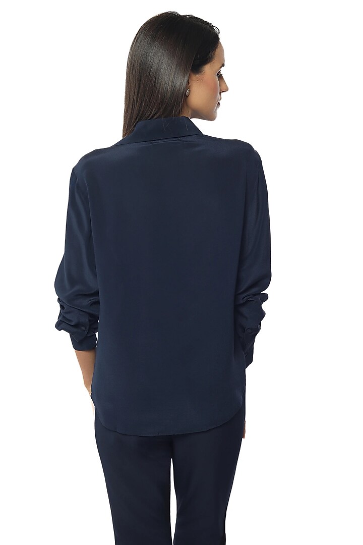 Blue Depths Silk Crepe Embroidered Shirt by Sonal Singh at Pernia's Pop Up Shop