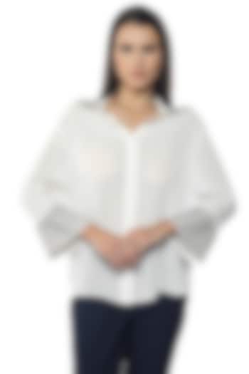 Lucent White Silk Crepe Embroidered Shirt by Sonal Singh at Pernia's Pop Up Shop