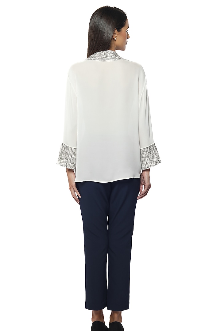 Lucent White Silk Crepe Embroidered Shirt by Sonal Singh at Pernia's Pop Up Shop