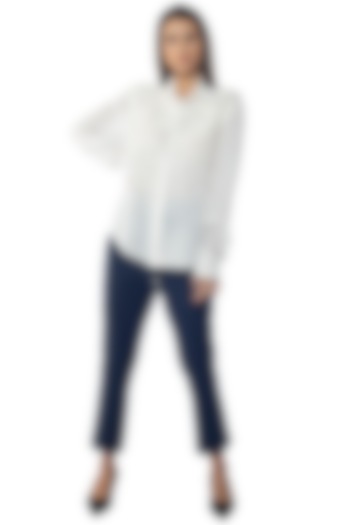 Lucent White Silk Crepe Embroidered Shirt by Sonal Singh at Pernia's Pop Up Shop