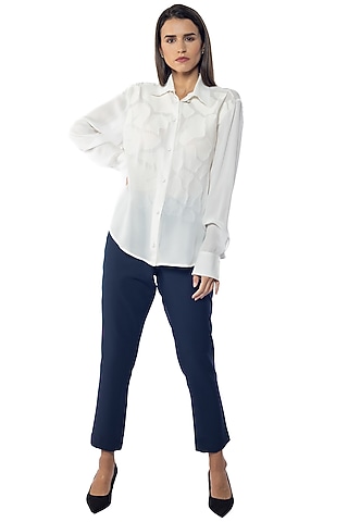 Lucent White Silk Crepe Embroidered Shirt by Sonal Singh