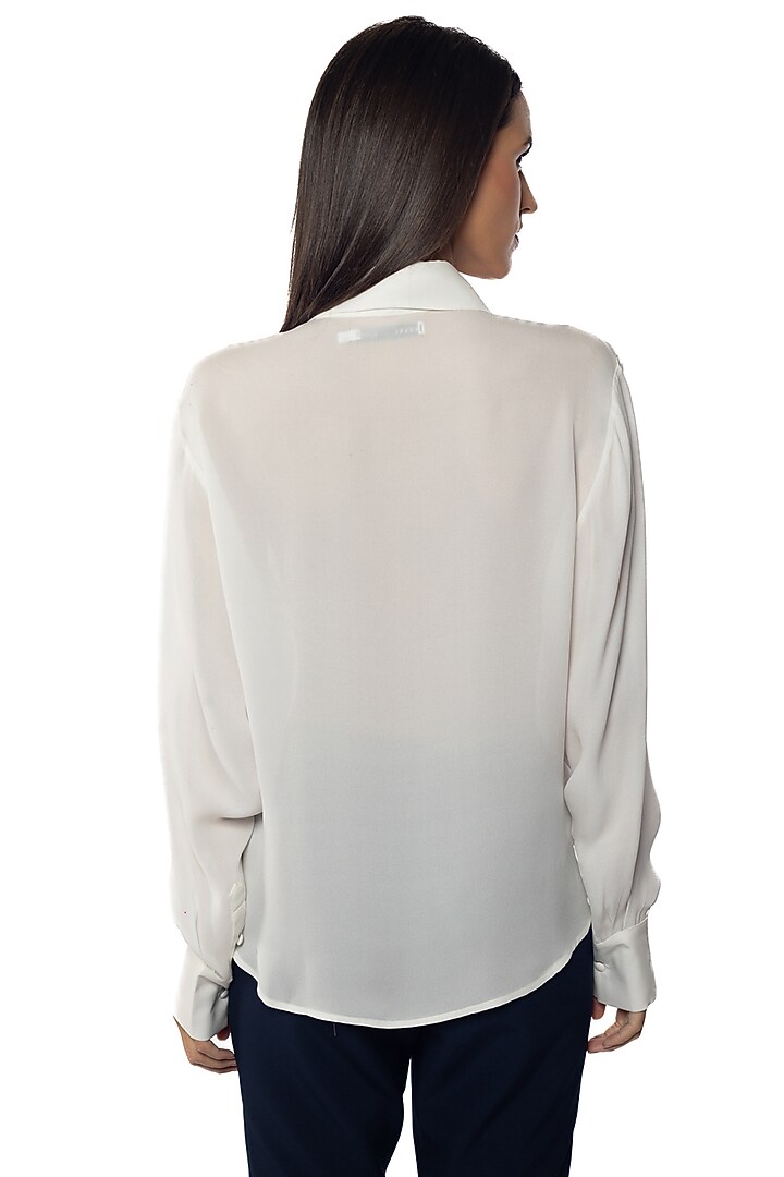 Lucent White Silk Crepe Embroidered Shirt by Sonal Singh at Pernia's Pop Up Shop