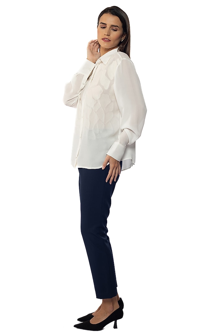 Lucent White Silk Crepe Embroidered Shirt by Sonal Singh at Pernia's Pop Up Shop