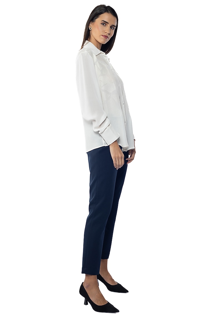 Lucent White Silk Crepe Embroidered Shirt by Sonal Singh at Pernia's Pop Up Shop