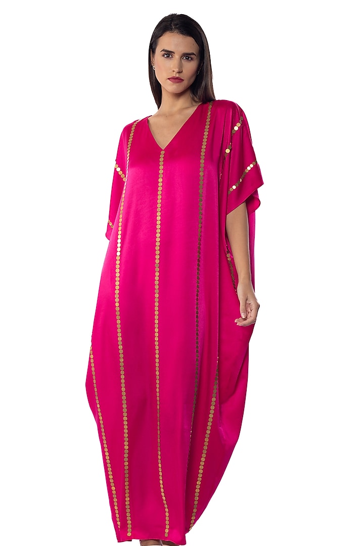 Pink Georgette Embellished Kaftan by Sonal Singh at Pernia's Pop Up Shop