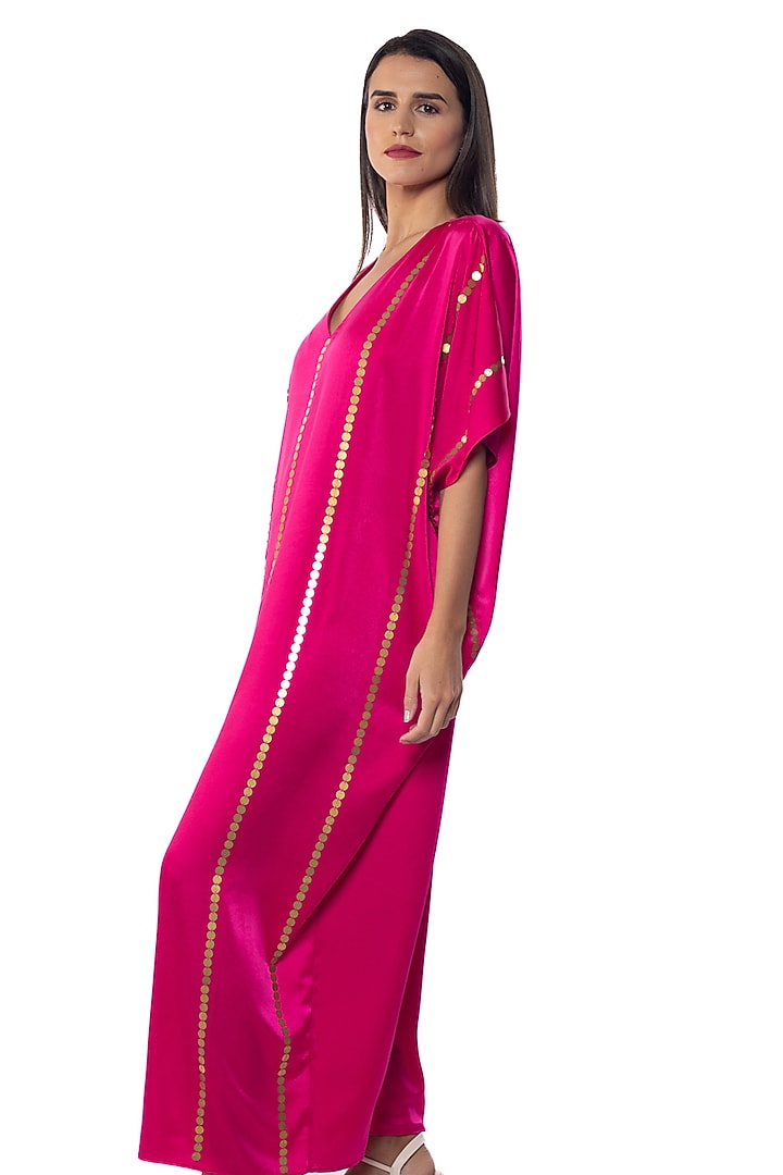 Pink Georgette Embellished Kaftan by Sonal Singh at Pernia's Pop Up Shop
