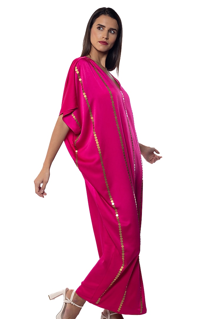 Pink Georgette Embellished Kaftan by Sonal Singh at Pernia's Pop Up Shop