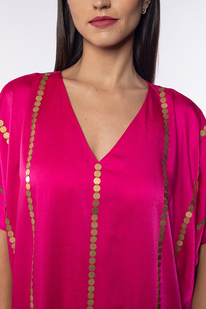 Pink Georgette Embellished Kaftan by Sonal Singh at Pernia's Pop Up Shop