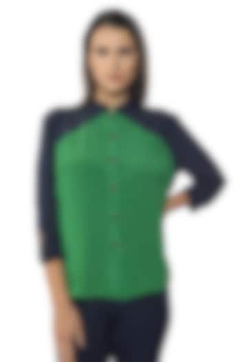 Blue Depths & Everglades Silk Crepe Embellished Shirt by Sonal Singh at Pernia's Pop Up Shop