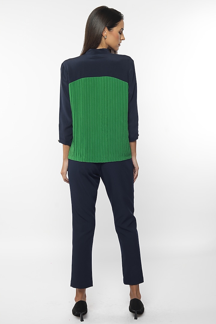 Blue Depths & Everglades Silk Crepe Embellished Shirt by Sonal Singh at Pernia's Pop Up Shop